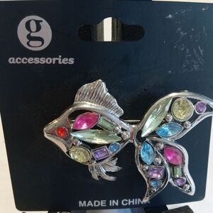 Silver Fish Brooch with Multicolor Gems